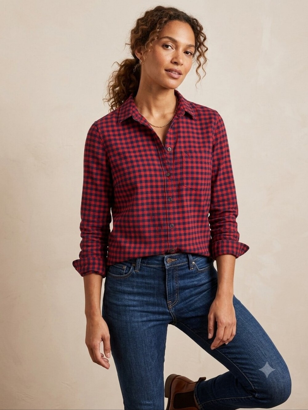 J.Crew "Boy Shirt" Red & Navy Gingham Button Down